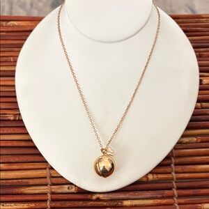 Chic Gold Tone Spherical Locket Necklace 24” with Butterfly Accent